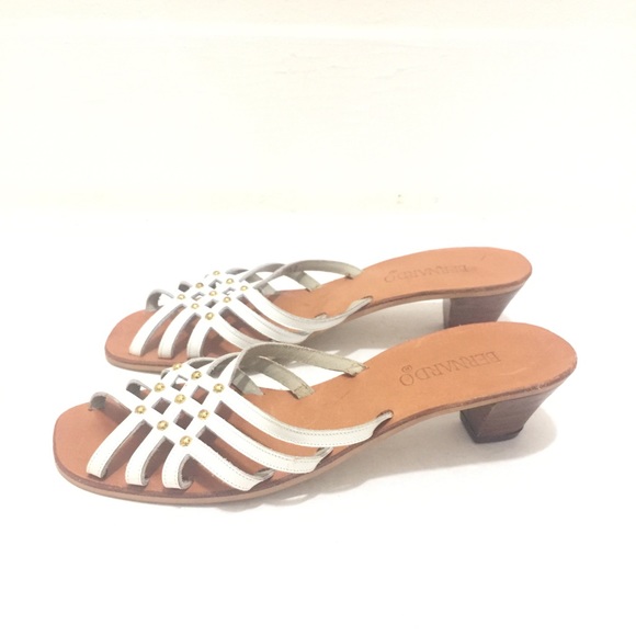 Bernardo WM Sz/7.5N White Leather Cross Straps Gold Embellished Pump Sandal - Picture 6 of 10